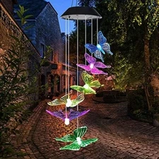 Solar LED Wind Chimes Colour Changing Lights Hanging butterfly  Garden Outdoor