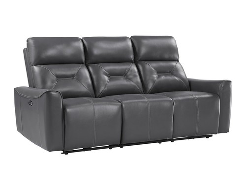 ON SALE - Gray Faux Leather Power Reclining Living Room Sofa Loveseat Set IF6N - Picture 2 of 9