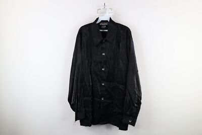 Vtg 90s Streetwear Mens Large Metallic Silky Disco Dance Collared Button Shirt