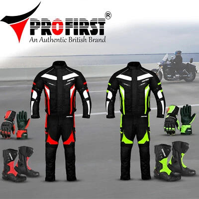 PROFIRST Motorbike Racing Suit Men Waterproof Motorcycle Boots Jacket Trousers Gloves Set