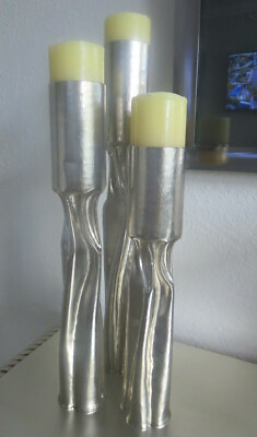 Set of 3 Thomas Roy Markusen Brutalist Nickel Candleholders