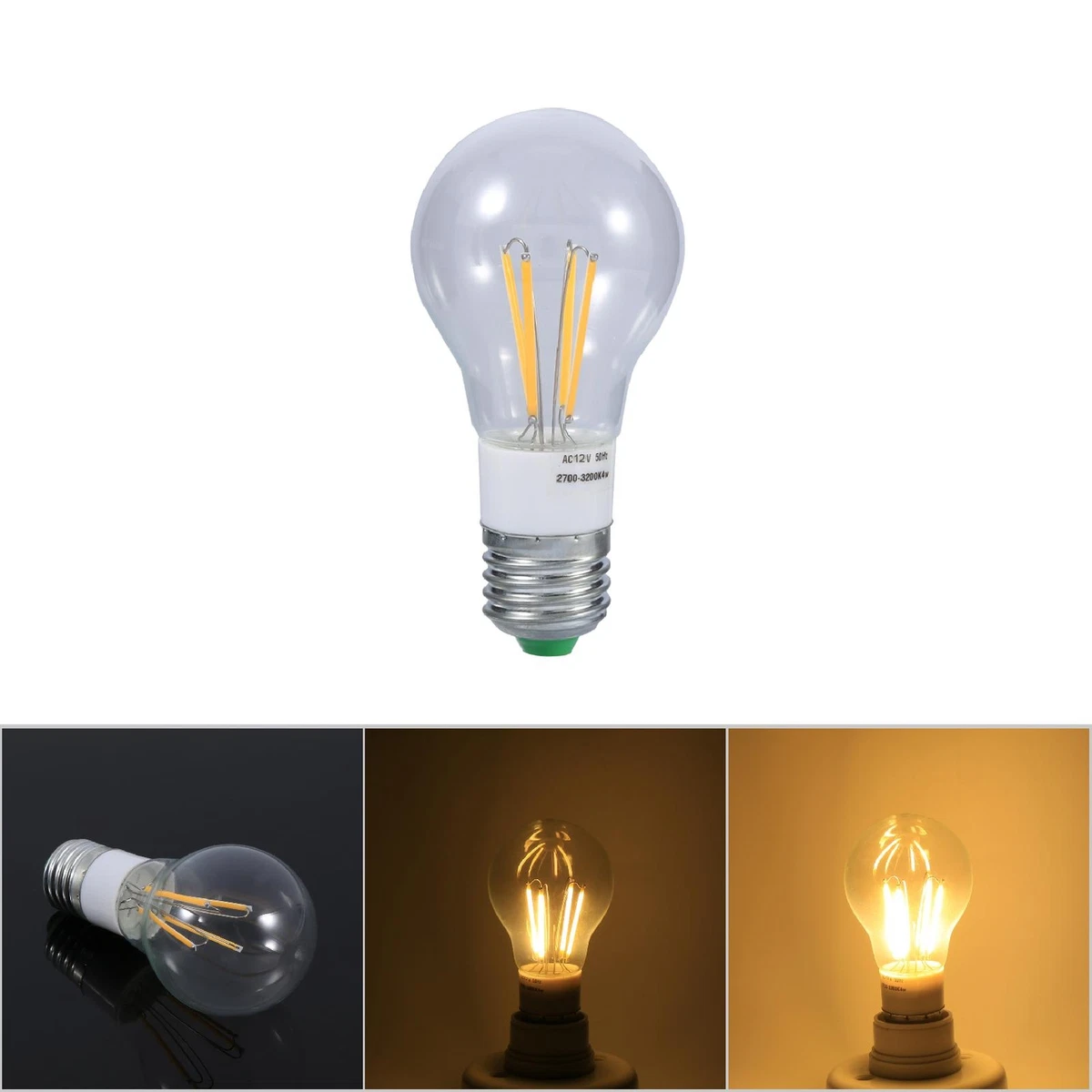 AU 4W Warm White E27 12V COB LED Filament Bulb 360 Degree NOn Dimmable Light Ne