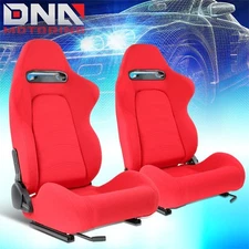 Universal Reclinable Woven Fabric Racing Seats with Bottom Mount Sliders Red
