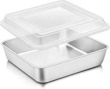 9 X 9 Inch Square Cake Pan, Stainless Steel Square Baking Pan with Lid for Brown