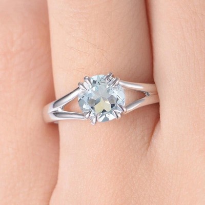 1.30 Ct Round Cut Real Moissanite Anniversary Ring 14K Solid White Gold ALL Size