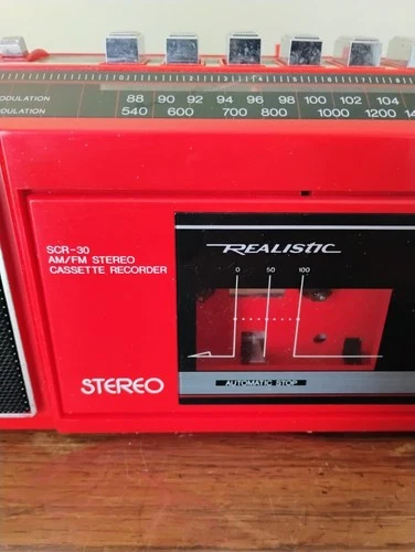 Vintage Realistic Mini Boom Box Cassette Player Portable Red Tested Working