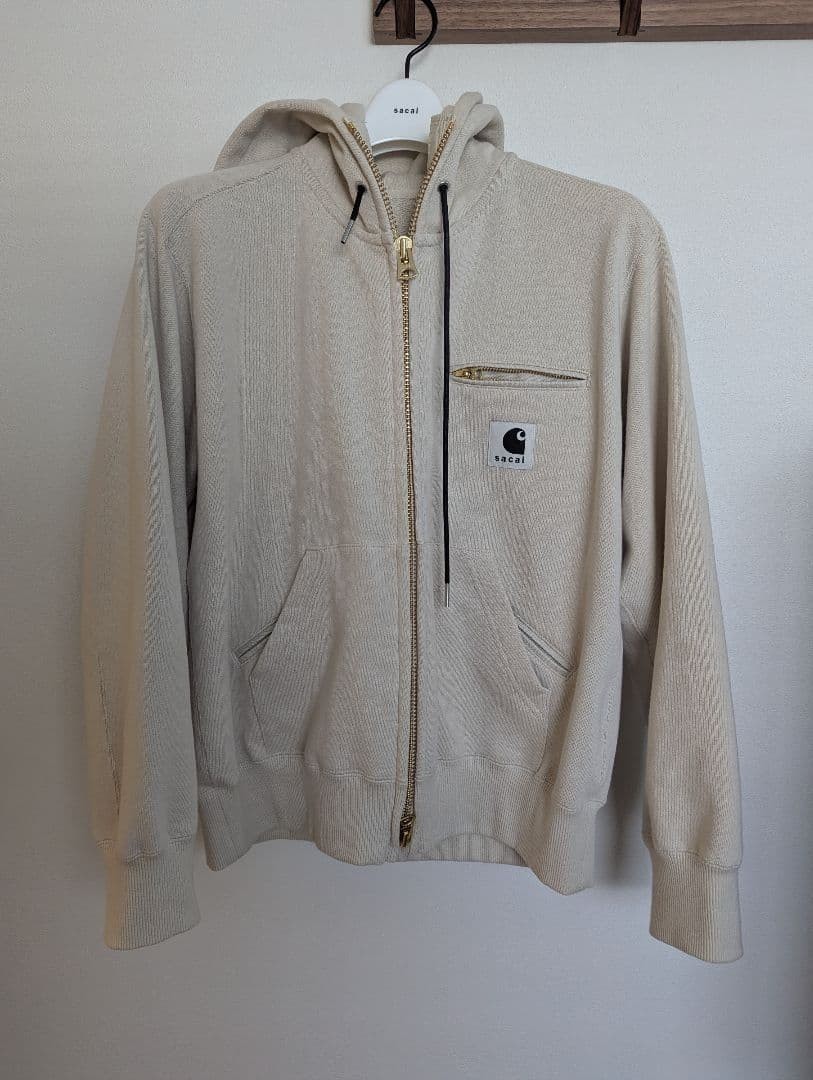 Sacai x Carhartt WIP Ivory Cotton Jersey Hoodie Size 0 New Unisex Fashion