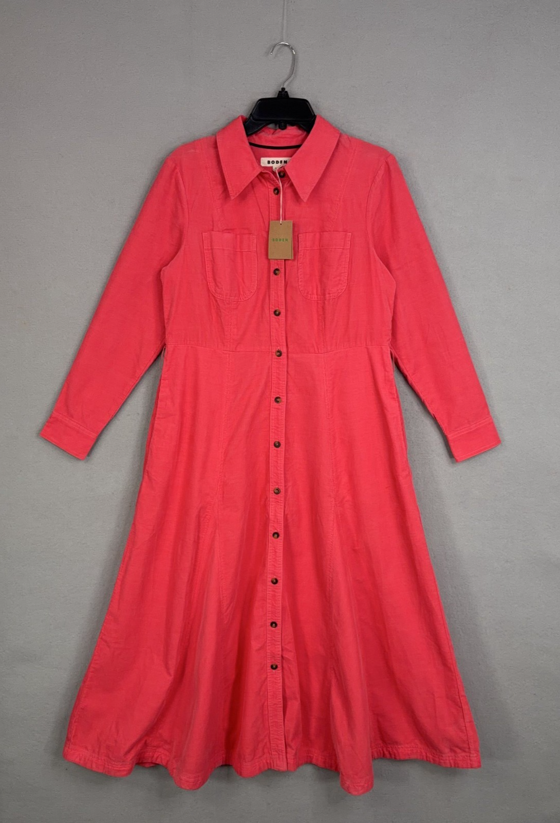 Boden Dress Womens 10P Pink Corduroy Mila Cord Button Front Midi Shirt