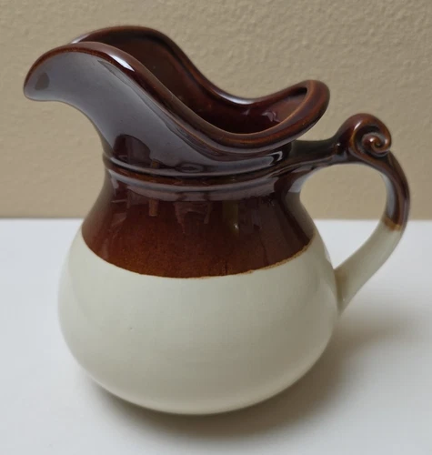 Vintage 1960s McCoy Ceramic Stoneware White & Brown 8" Water Pitcher 7515 USA