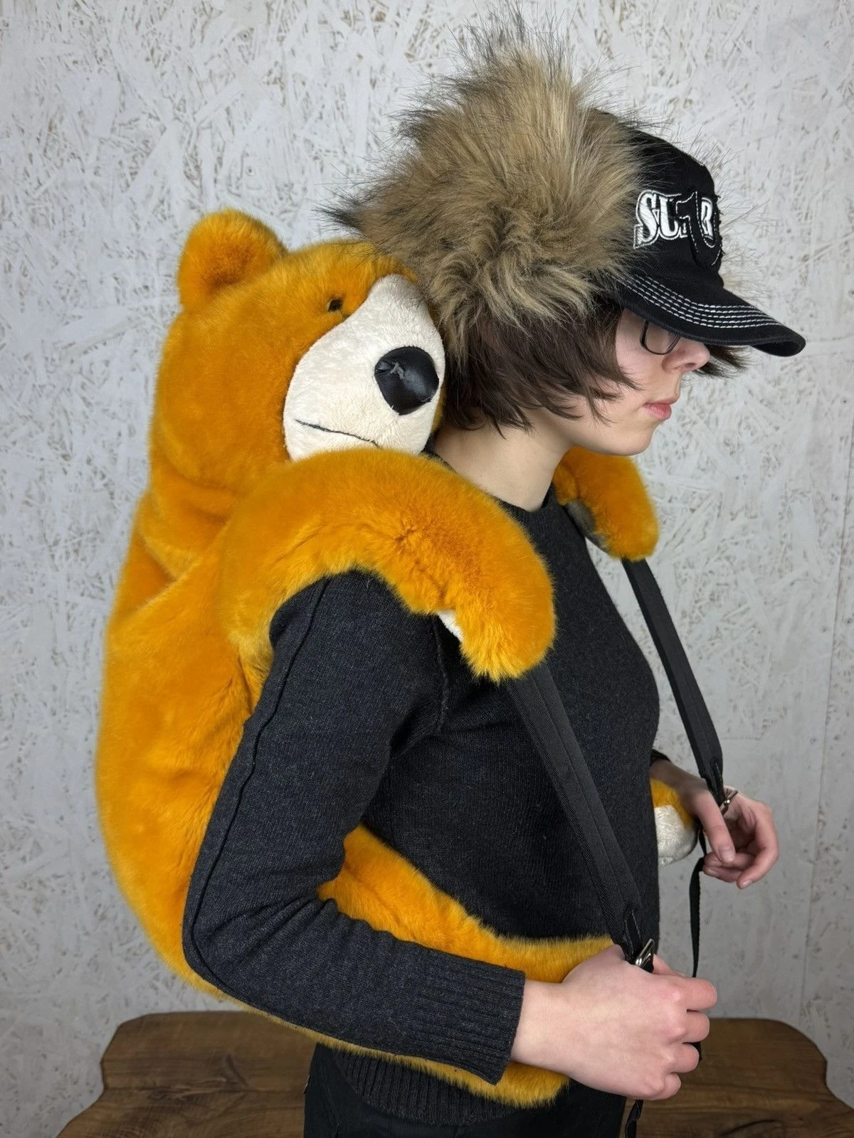 Dolce Gabbana — Dolce & Gabbana Faux Fur Teddy Bear Animal Backpack Orange