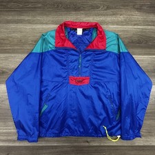 Vintage Columbia Jacket Mens Large Blue Colorblock Half Zip Windbreaker 90s
