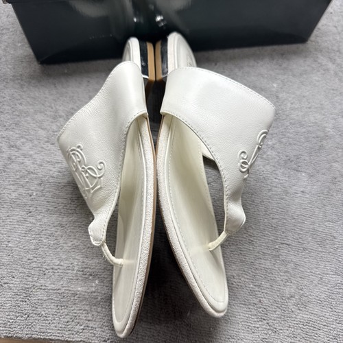 Lauren Ralph Lauren cremefarbene Damen-Ledersandalen 8B Logo Flip-Flop Strand adrett - Bild 7 von 11