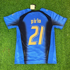 Pirlo 21 Italy Jersey 2006 Size L Retro Football Vintage Home Soccer Blue SS