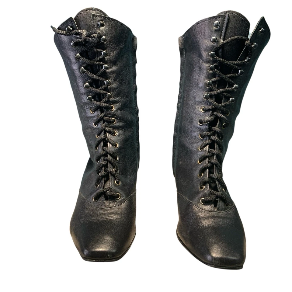 Magdesians 305647 Botas de Cuero Negro Granny Core Con Cordones Talla 6.5W Foto 3 de 4