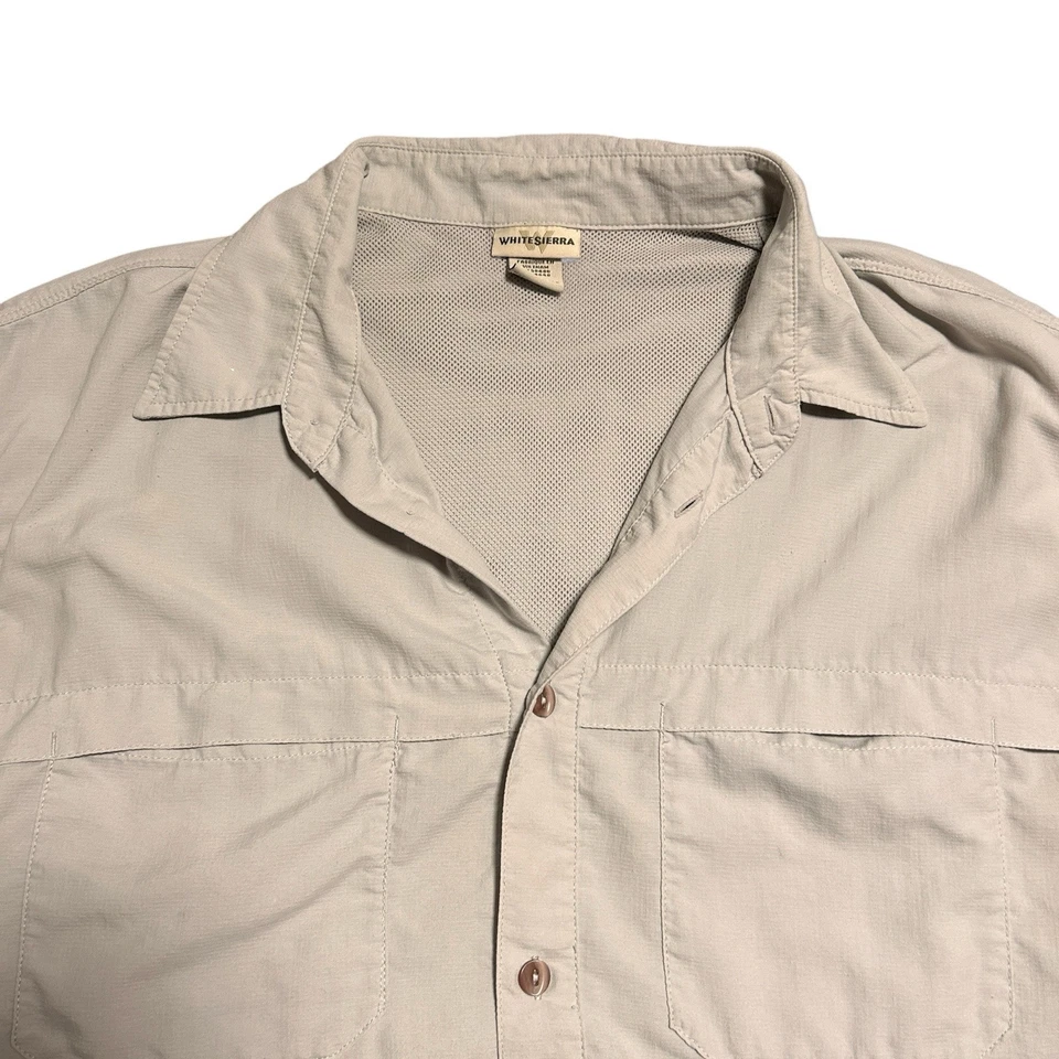 Camisa Sierra Blanca Para Hombre Talla L Senderismo Gris Con Botones Manga Corta Bolsillos Foto 3 de 4