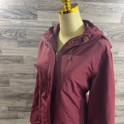 EDDIE BAUER Full Zip Up Snap Front Maroon Hooded Winter Jacket Women's Size L