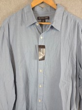 Michael Kors Men's XL Shirt Blue Chambray Linen Blend Classic Career Preppy NEW