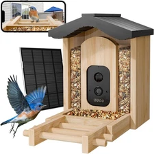 Smart Bird Feeder Camera Wild for Outdoors Bamboo House Watching AI Identify