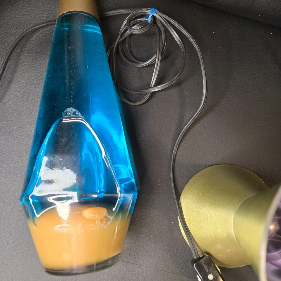Vintage Lava Lite Lamp Model 8103 Blue Liquid White Wax Gold Base Box USA Decor - Image 3 of 4