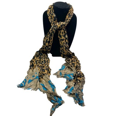 Leopard Print Blue Brocade Pattern Fashion Scarf 73  X 21 
