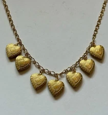7 VINTAGE STYLE HEART LOCKET CHARM 1" NECKLACE 18" GOLD PLATED HANDCRAFTED