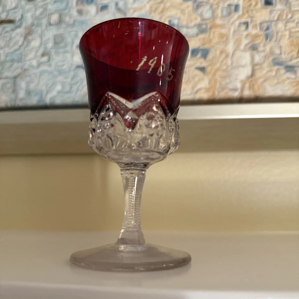 Antique Ruby Flash Souvenir 4” Small Goblet "1905 Aberdeen GoDak" Etched V. Good - Image 3 of 4
