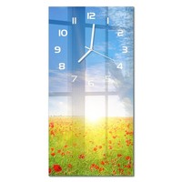 Glas-Wanduhr Im Hochformat Wanduhr Aus Glas Mohnfeld WeißE Zeiger 30X60 Cm