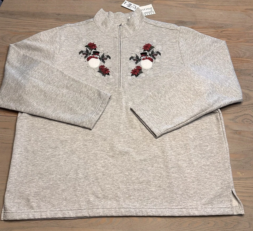 NUEVO Hasting & Smith Sudadera con Cremallera 1/4 Para Mujer 3X Muñeco de Nieve Navidad Copo de Nieve Foto 2 de 4