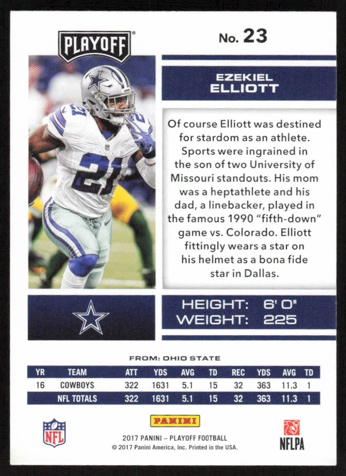2017 Panini Playoff Ezekiel Elliott #23 Dallas Cowboys - Image 2 of 2