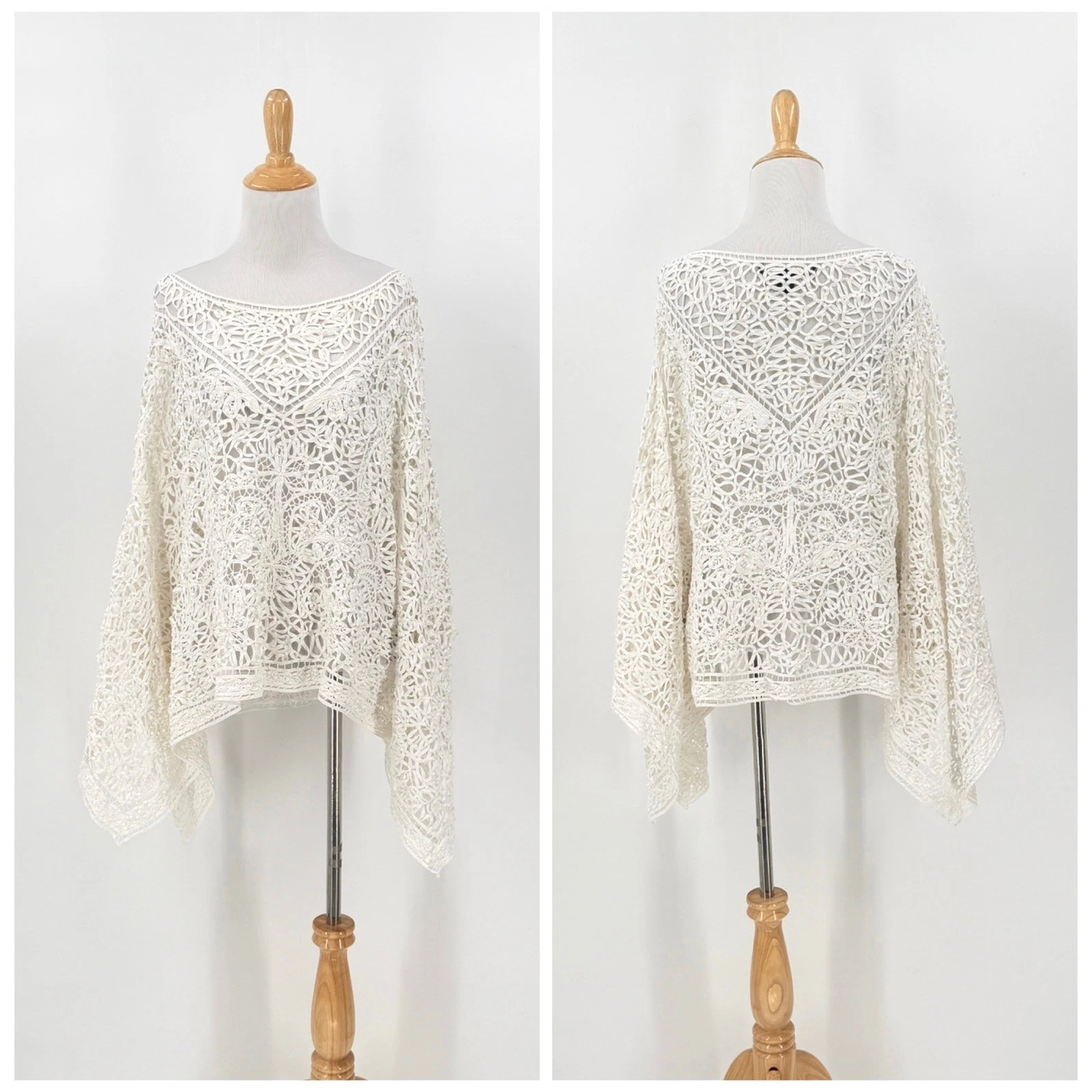 RALPH LAUREN Black Label Lace Poncho Top Women Medium White Crochet Cotton Boho
Opens in a new windo