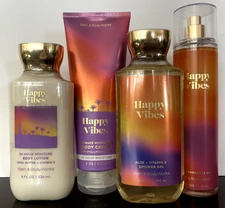 Bath & Body Works LOT OF 4 HAPPY VIBES Shower Gel~Mist~Lotion~Body Cream