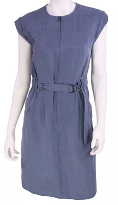 AKRIS PUNTO $995 NWT Denim Blue Twill Zip-Front Belted Sheath Dress 10