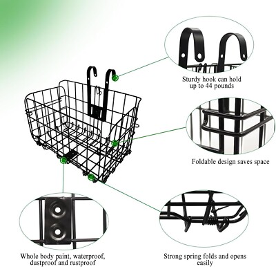 Takelablaze Folding Rear Bicycle Basket, Metal Wire, Black