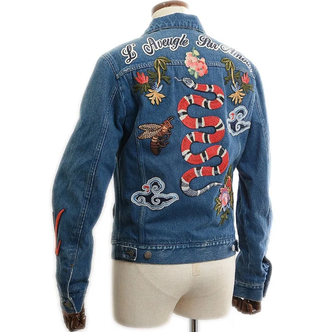 GUCCI Denim Jacket Embroidery Snake Blue Men&#039;s Size 46 Preowned Japan | eBay