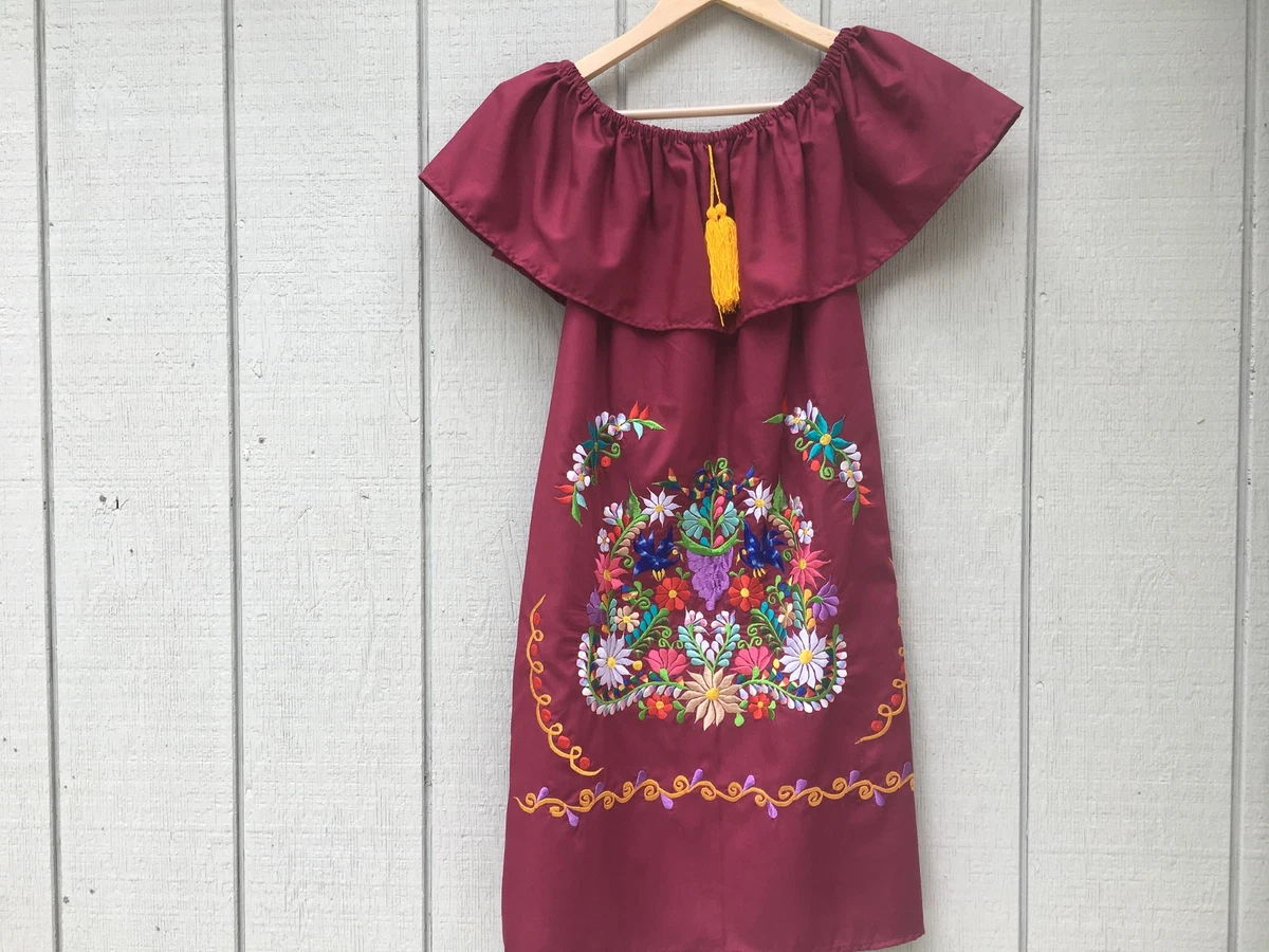 Women s Handmade Off the Shoulder Embroidered Mexican Dress Vestido Mexicano