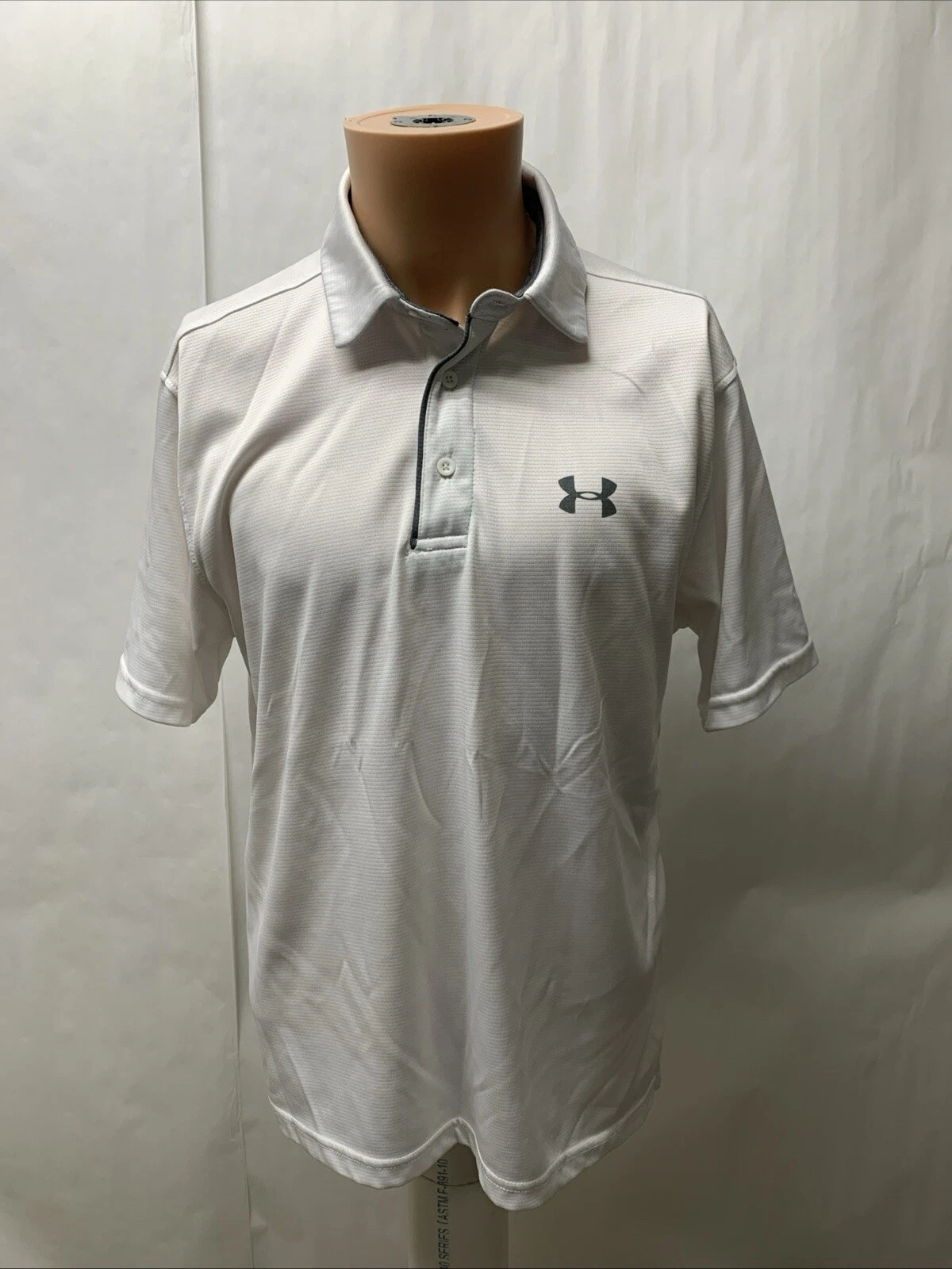 UNDER ARMOUR Polo Golf Shirt Mens large White Loose Fit Heat Gear Shirt Sleeve
