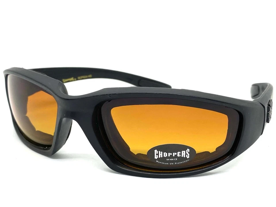 CHOPPERS Eyewear Herren Motorrad Sonnenbrille Mit Polsterung HD Bernstein Linse - Bild 2 von 4