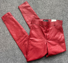 NWT ZARA Burgundy Faux Leather Leggings Women's XS High-Rise Zip Ankle