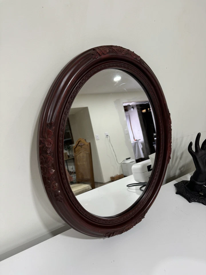 Vintage Oval Victorian Style Mirror Wall Accent Decoration Plastic Frame  - Image 3 of 4
