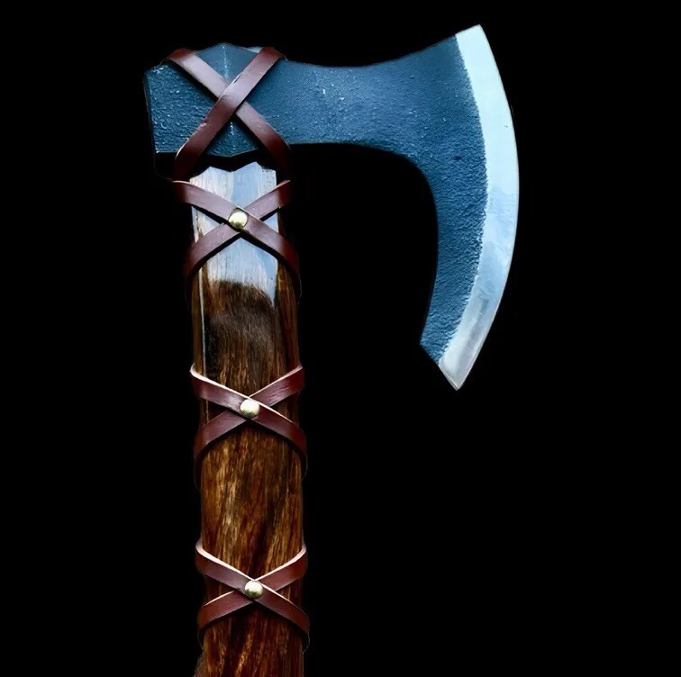 Handmade Camping axe - leather grip rose wood shaft - forest axe - feeling axe