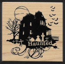 INKADINKADO rubber stamp HAUNTED HOUSE Graveyard Halloween 
