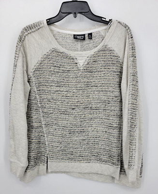 Onque Casual Top Womens XL Mixed Media Ivory Gray Raglan Sleeve Casual Pullover