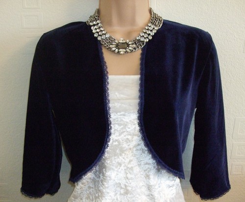 NAVY BLUE STRETCH VELVET VELOUR BOLERO 