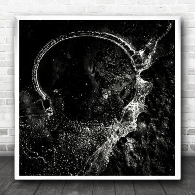 Water Splash Ice Black And White Abstract Entity Square Wall Art Print