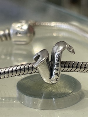 Charming Sterling Silver Saxophone Charm Bead - Dangling Detail For Bracelets & Necklaces, Antiqued Finish - View #4