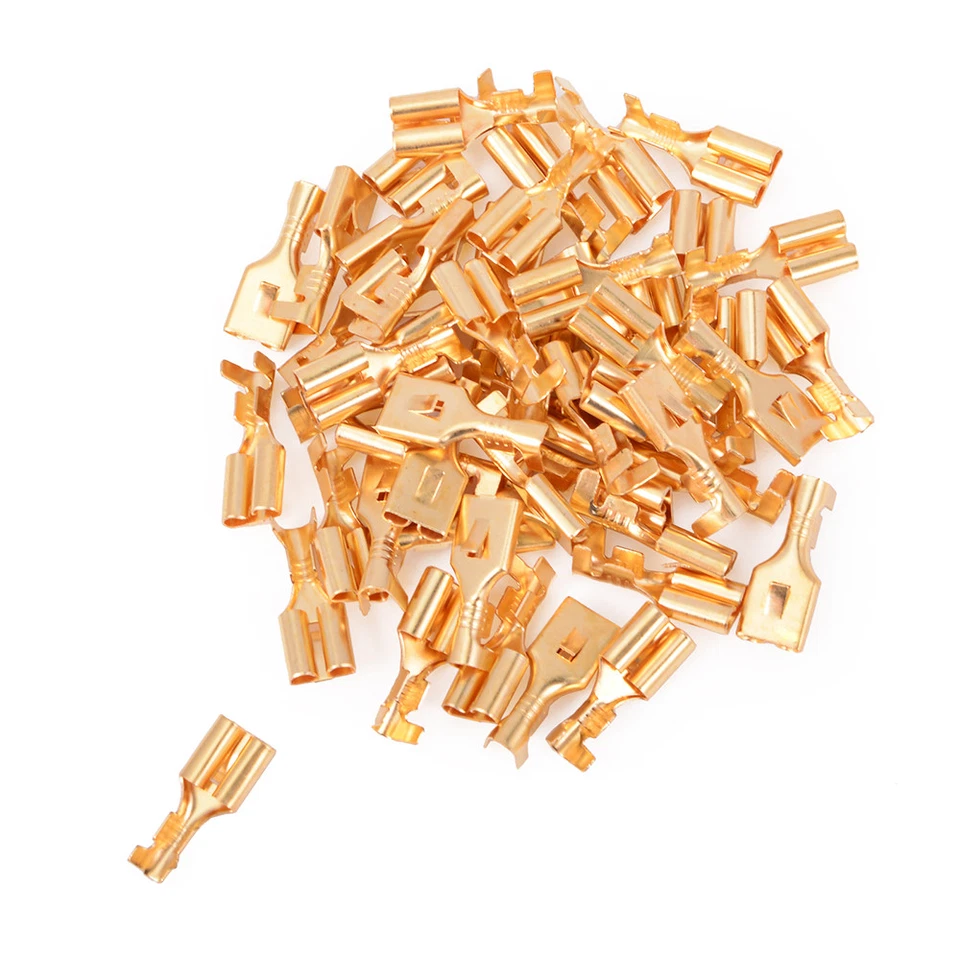 6.3mm 9.5mm Brass Crimp Terminal Power Cable Female Spade Connector 50PCS Each - Image 2 of 4