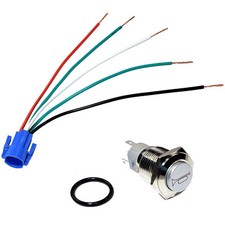 Hqrp 12v Led Lighted Momentary Metal Push Button Air Horn Switch Wire Connector