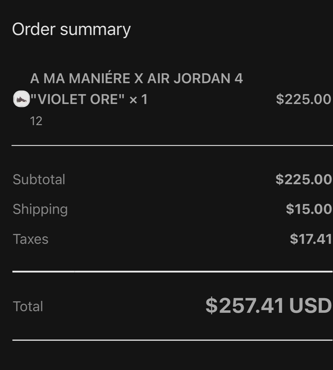Nike Air Jordan 4 x A Ma Maniere SIZE 12 “Violet Ore” (DV6773-220