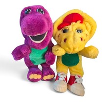 Vtg Barney 1992 BJ Yellow Dinosaur Red Sneakers 1994 Plush 2 pc Lyons Group