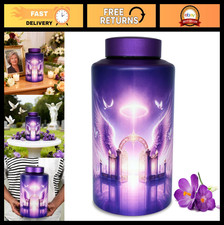 Large Decorative Cremation Urn for Adult Ashes, Purple Keepsake with Velvet Bag